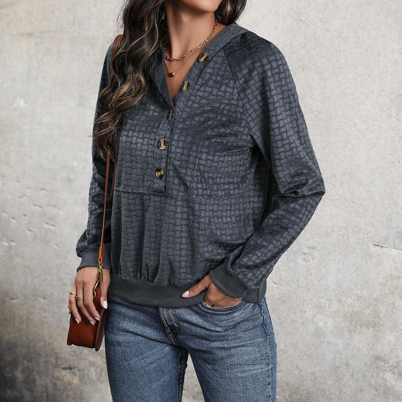 Fashion Long-Sleeved Women's T-Shirt Autumn And Winter V-Neck Top Loose Casual Plaid Hoodie