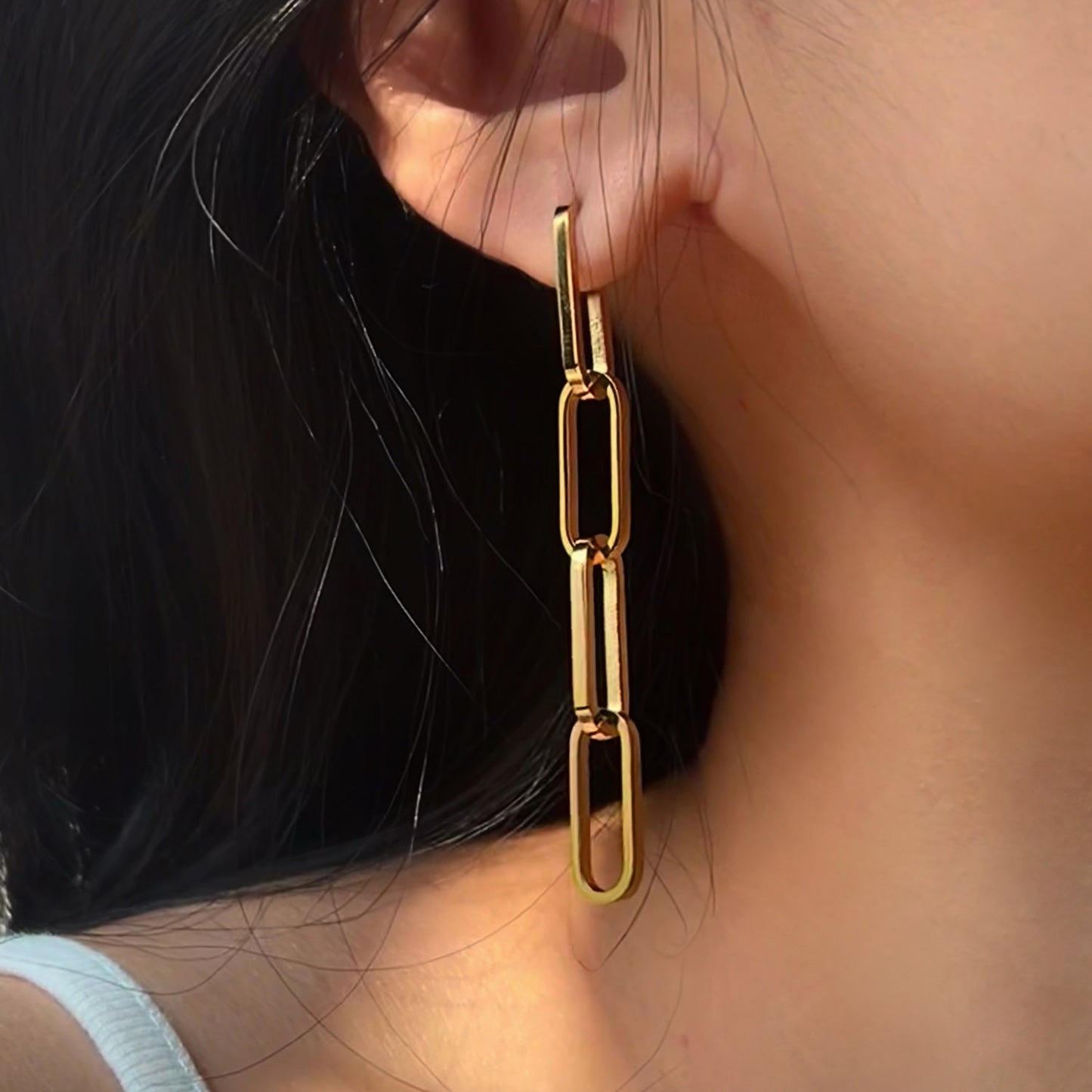 5pcs 18K Gold Stainless Steel Chain Necklace Titanium Steel Hanging Earrings Women's Long Chain Earrings Jewelry