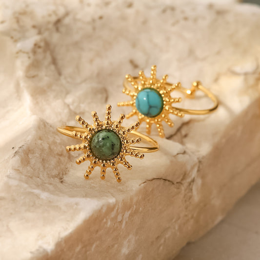 5pcs New Titanium Steel Ring Sun Shape Set African Turquoise/Turquoise Open Ring Jewelry For Women