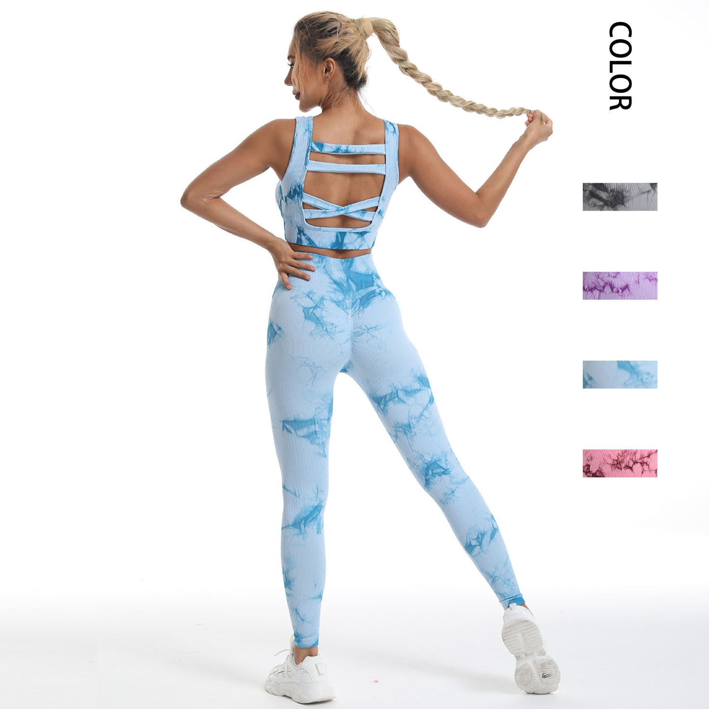 New Tie-Dye Seamless Yoga Set For Women Fitness Sports Bra Underwear Tight Lift Hip High Waist Yoga Pants Long Pants