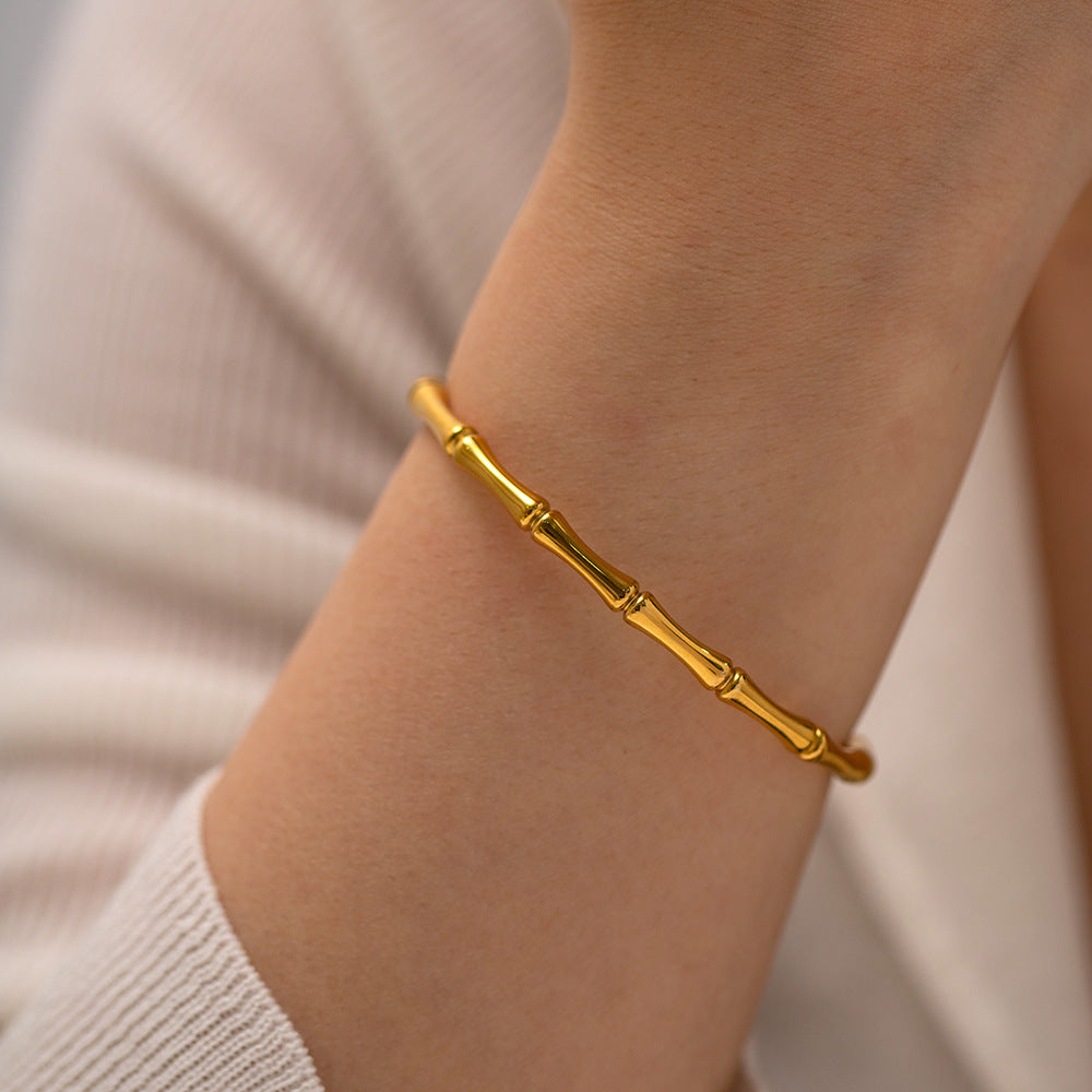 5pcs 18K Gold Stainless Steel Bamboo Closed Stainless Steel Bracelet New Women's Fashion Hand Accessories