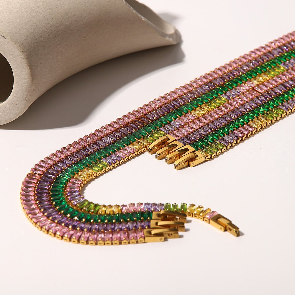 5pcs Popular With 18K Gold Plated Full Zircon Collar Stainless Steel Tennis Chain Zircon Bracelet Necklace Women's Style