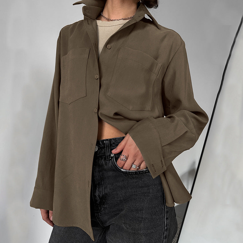 Brown Maillard Blizzard Loose Lapel Blouse New Spring Fashion Women's Dress