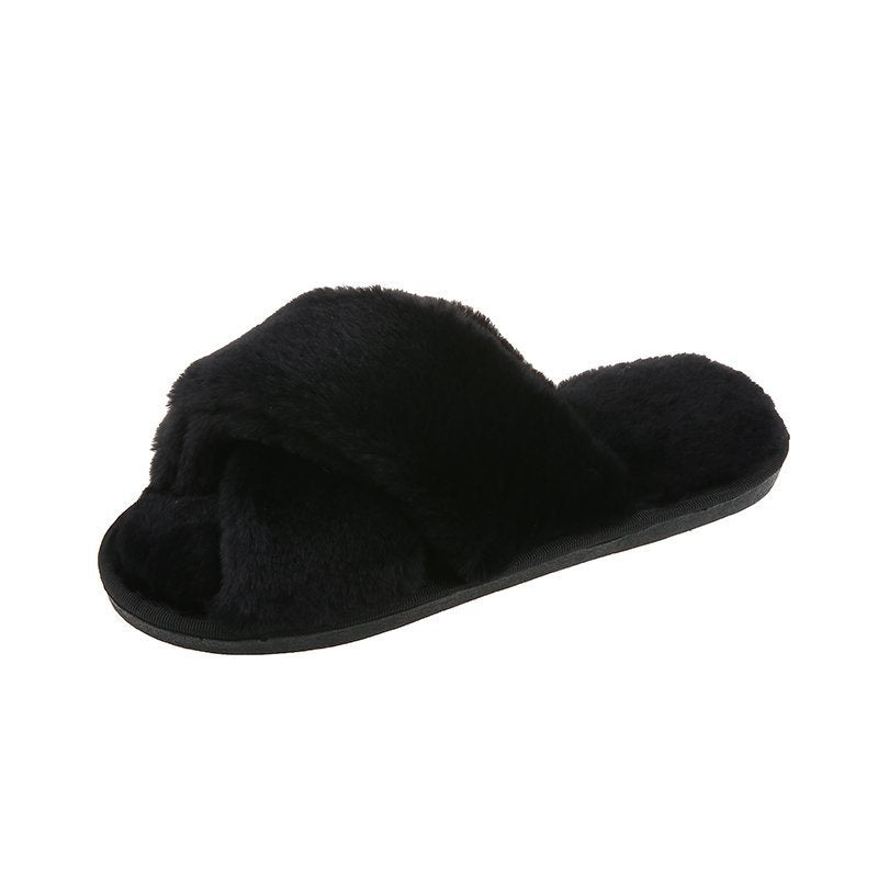 Autumn And Winter New Big Rabbit Velvet Cross-Belt Couple Floor Cotton Slippers Indoor Home Warm Non-Slip Plush Cotton Slippers