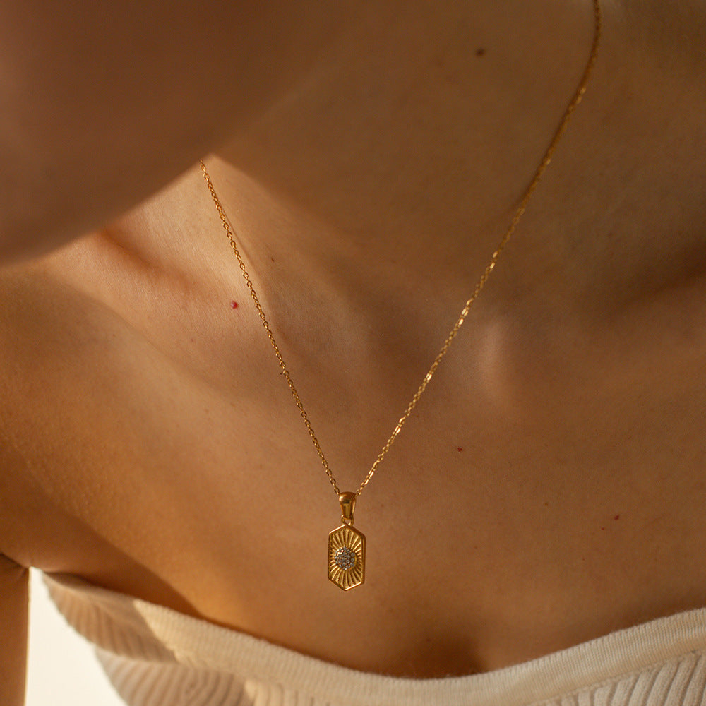 5pcs Hot Titanium Steel Pendant With 18K Gold Czech Diamond Geometry Brand Pendant Necklace