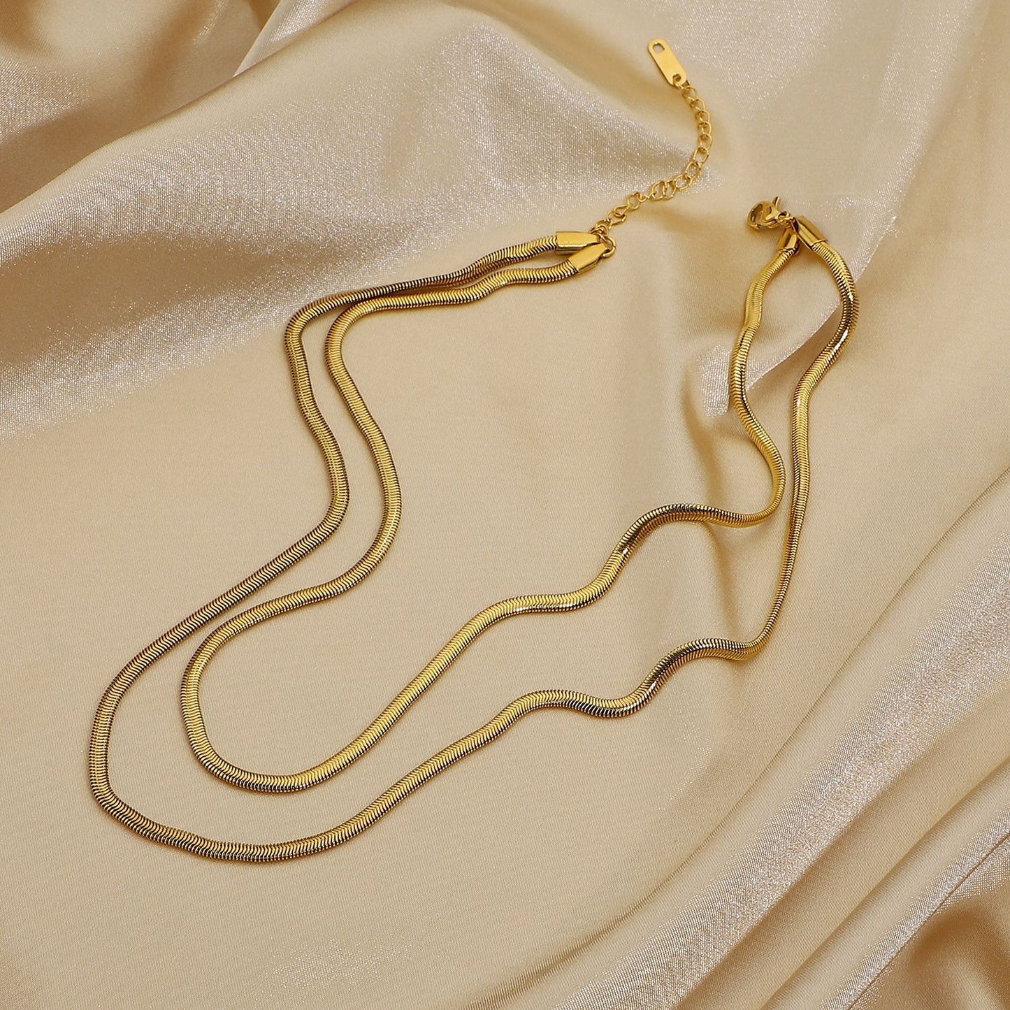 5pcs European-Style Women's Double Gold Plated Serpentine Necklace Vintage Double Gold Snake Chain Necklace