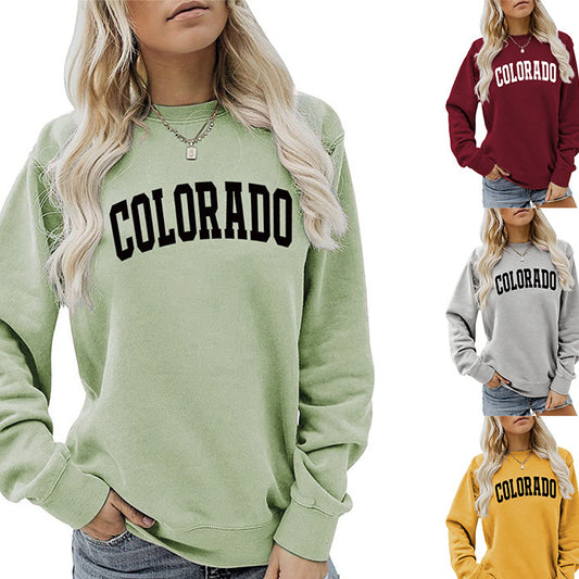 Autumn And Winter Colorado Pattern Letter Printed Casual Long-Sleeved Crew-Neck Hoodie