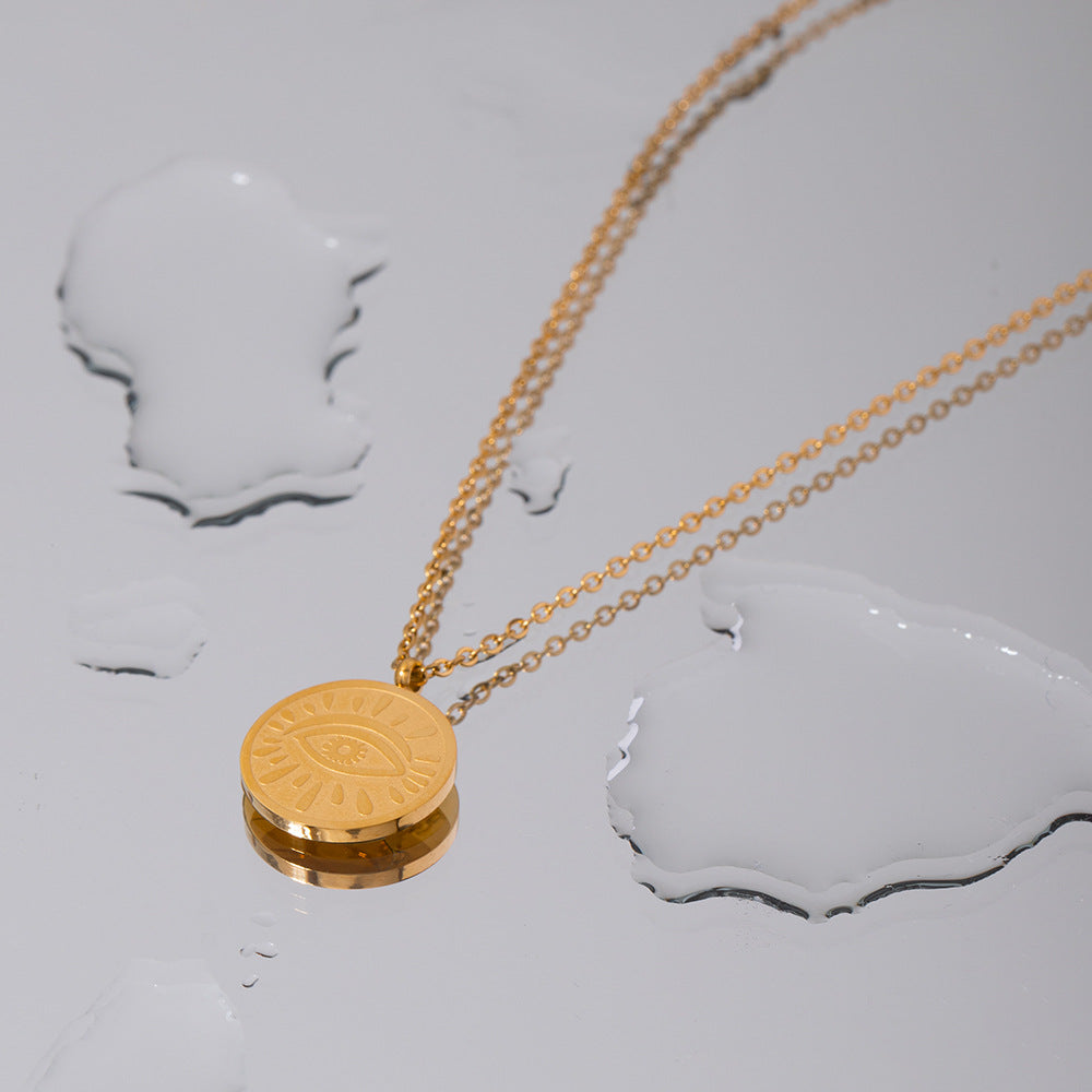 5pcs New Devil's Eye Round Pendant Necklace 18K Gold Vintage Fashion Women's Choker Headpiece Jewelry
