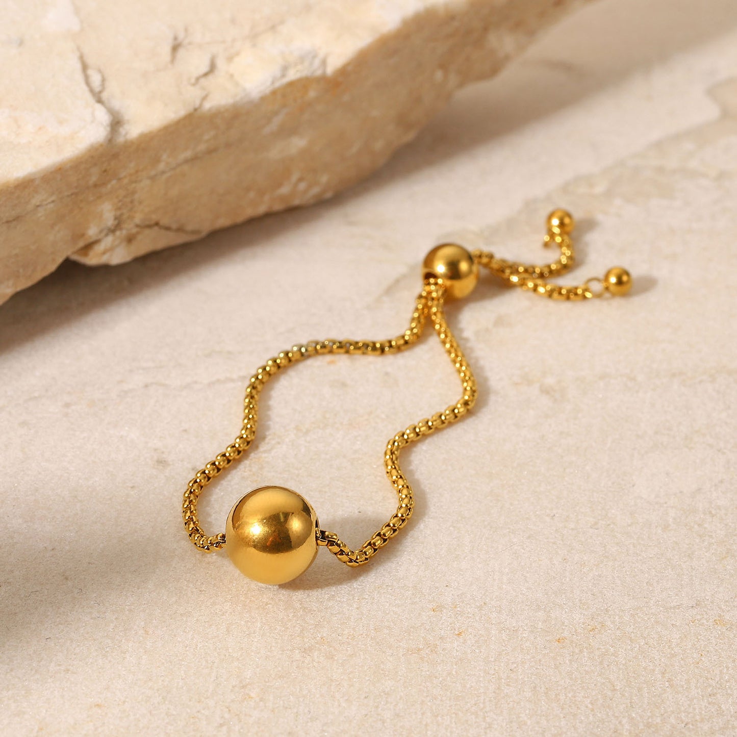 5pcs New Titanium Steel Bracelet 18K Gold Round Ball Pendant Box Chain Pull Fashion Stainless Steel Bracelet