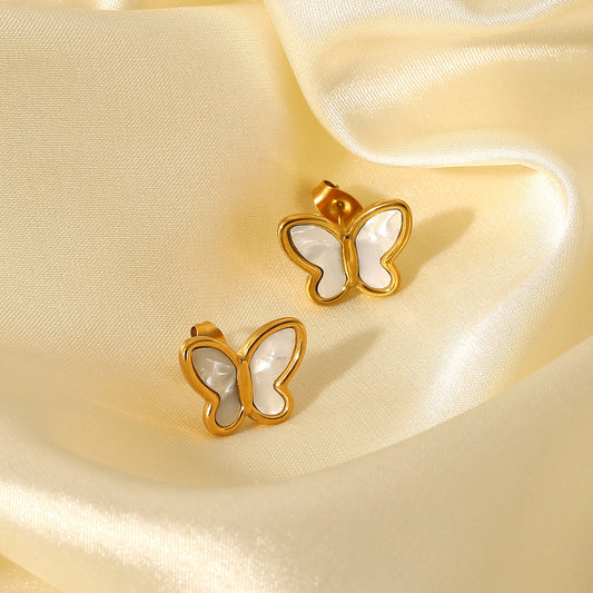 5pcs Elegant Style Fashion 18K Gold Natural White Shell Butterfly Shape Stainless Steel Earrings For Women Titanium Steel Earrings