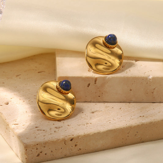 5pcs New 18K Gold Plated Round Set Lapis Stud Earrings High Fashion Accessorize Earrings