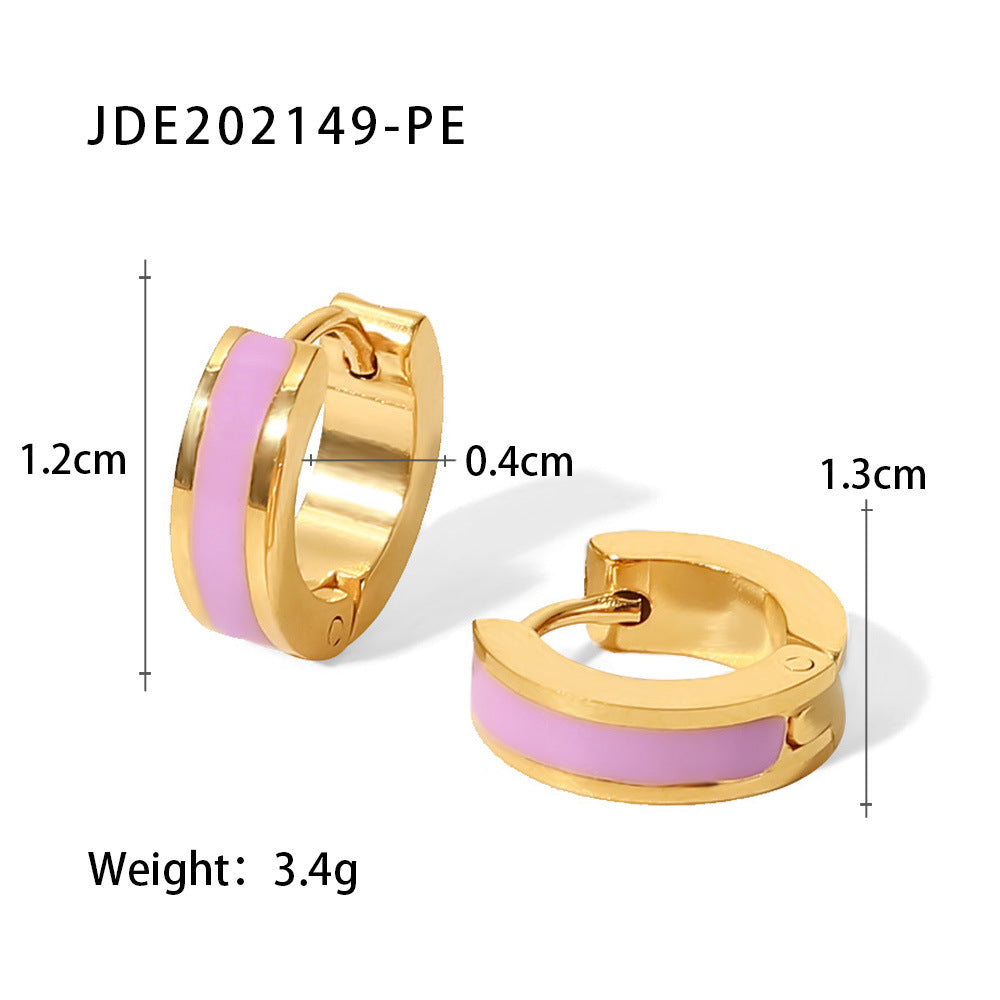 5pcs Niche New Titanium Steel Earrings Jewelry 18K Gold Color Dripping Oil Geometric Hoop Earrings