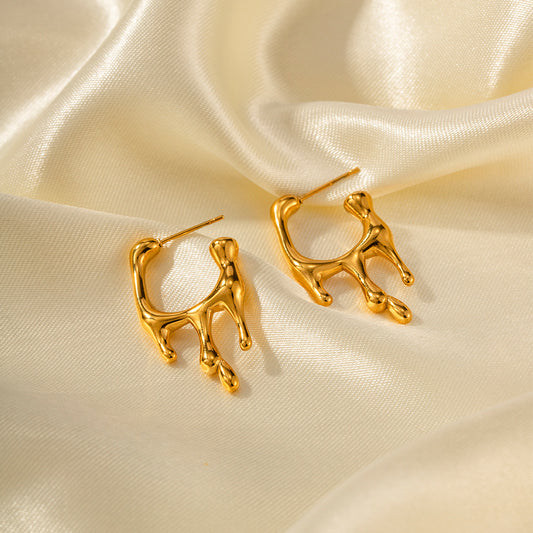 5pcs Popular Earrings 18K Gold Stainless Steel Liquid Shaped Stud Earrings Designed To Feel Non-Fading Earrings Batch