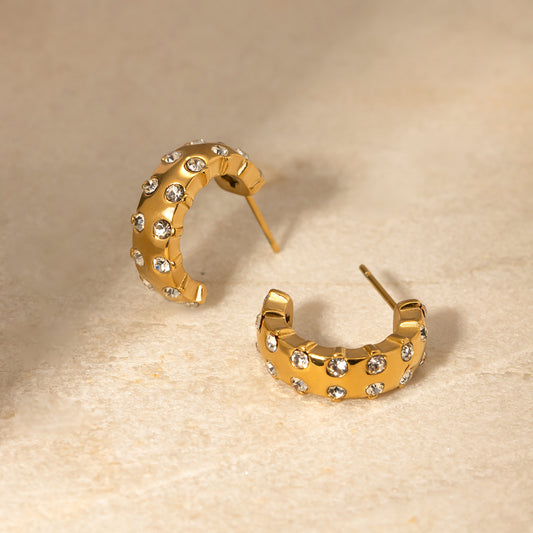 5pcs 16K Gold Stainless Steel Zircon Inset White Zircon C-Shaped Earrings Fashion Personality Earrings Earrings