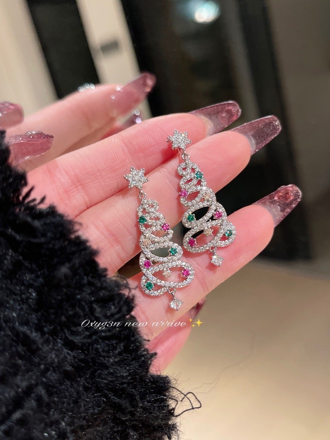 New Color Christmas Tree Tassel Earrings Sweet Simple Hollow Long Christmas Accessories Star Earrings