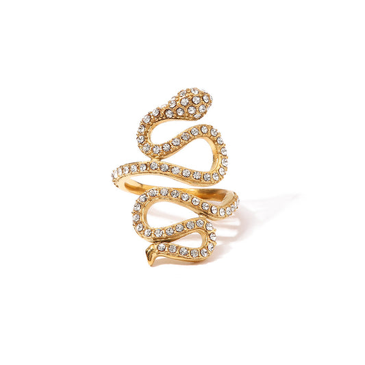 5pcs Exaggerated Personality Snake Ring Creative Diamond-Encrusting Curved Snake Ring Fashion All Match Colourless Ring Rings