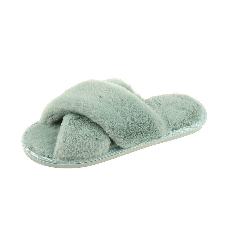 Autumn And Winter New Big Rabbit Velvet Cross-Belt Couple Floor Cotton Slippers Indoor Home Warm Non-Slip Plush Cotton Slippers