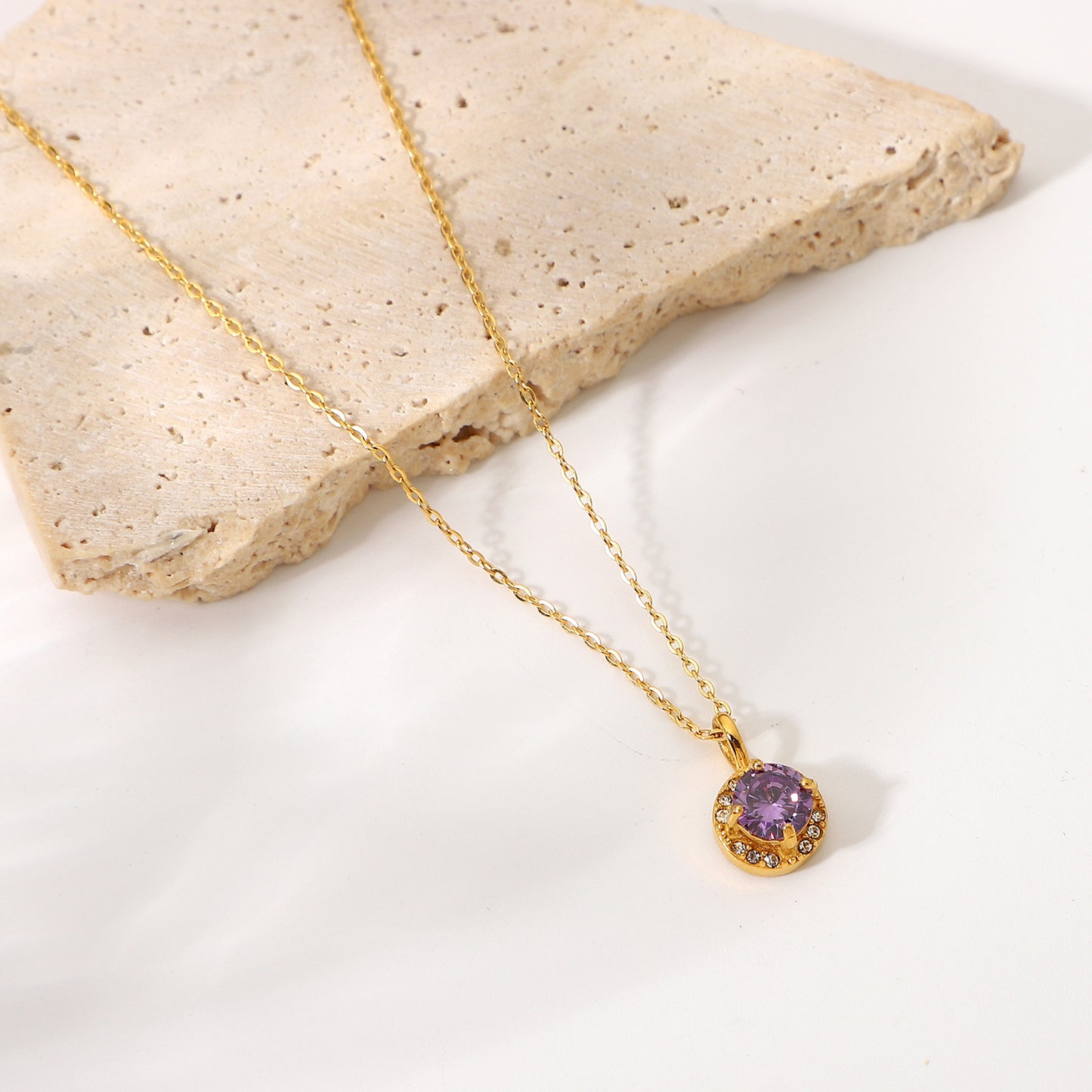 5pcs New Fashion Necklace 18K Gold Stainless Steel Double Round Zircon Pendant Women's Simple Necklace