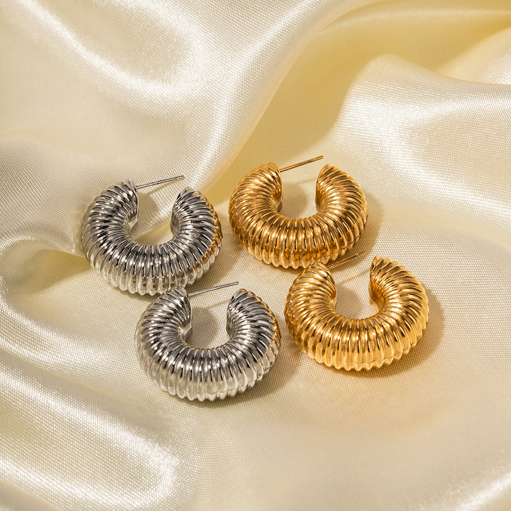 5pcs Fashion Simple With Stainless Steel Stud Earrings 18K Gold Stainless Steel Large Snail Shell Earrings Jewelry Women