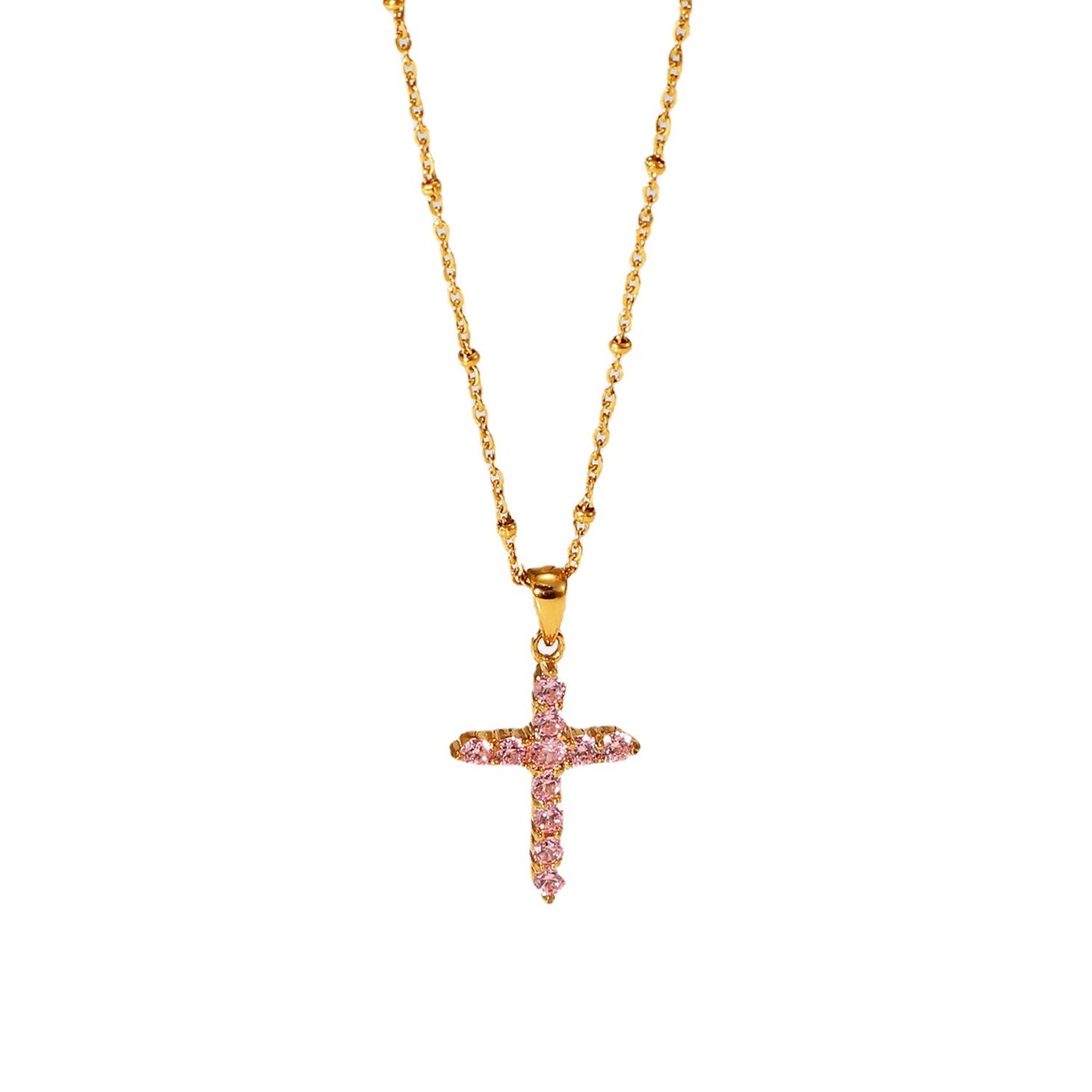 5pcs Accessories Popular Necklace 18K Gold Plated Stainless Steel Zircon Cross Pendant Necklace For Women