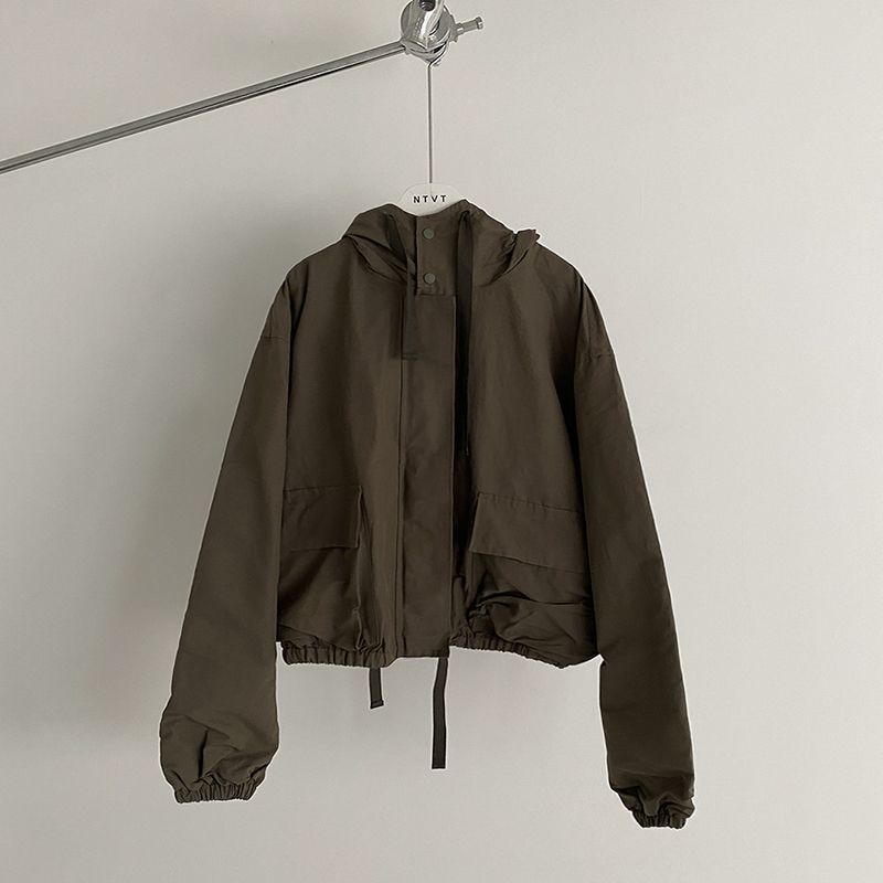 Stand-Up Collar Pilot Hooded Jacket Men's Spring Loose Trend Casual Cargo Jacket Top