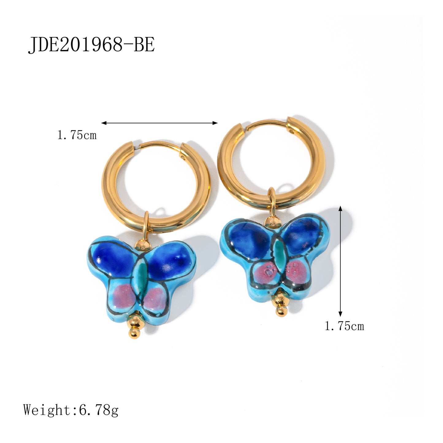 5pcs Women's Blue Floral Butterfly Ceramic Pendant Earrings Fashion Everything With Vintage Titanium Steel Earrings