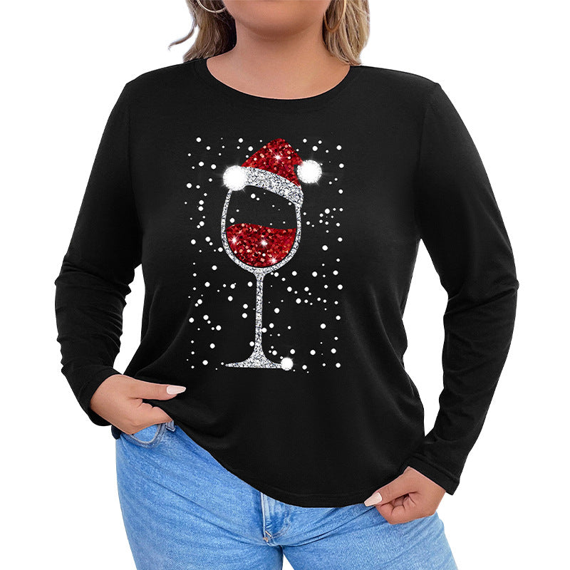 Autumn New Plus-Size Women's Christmas Long-Sleeved T-Shirt Woman