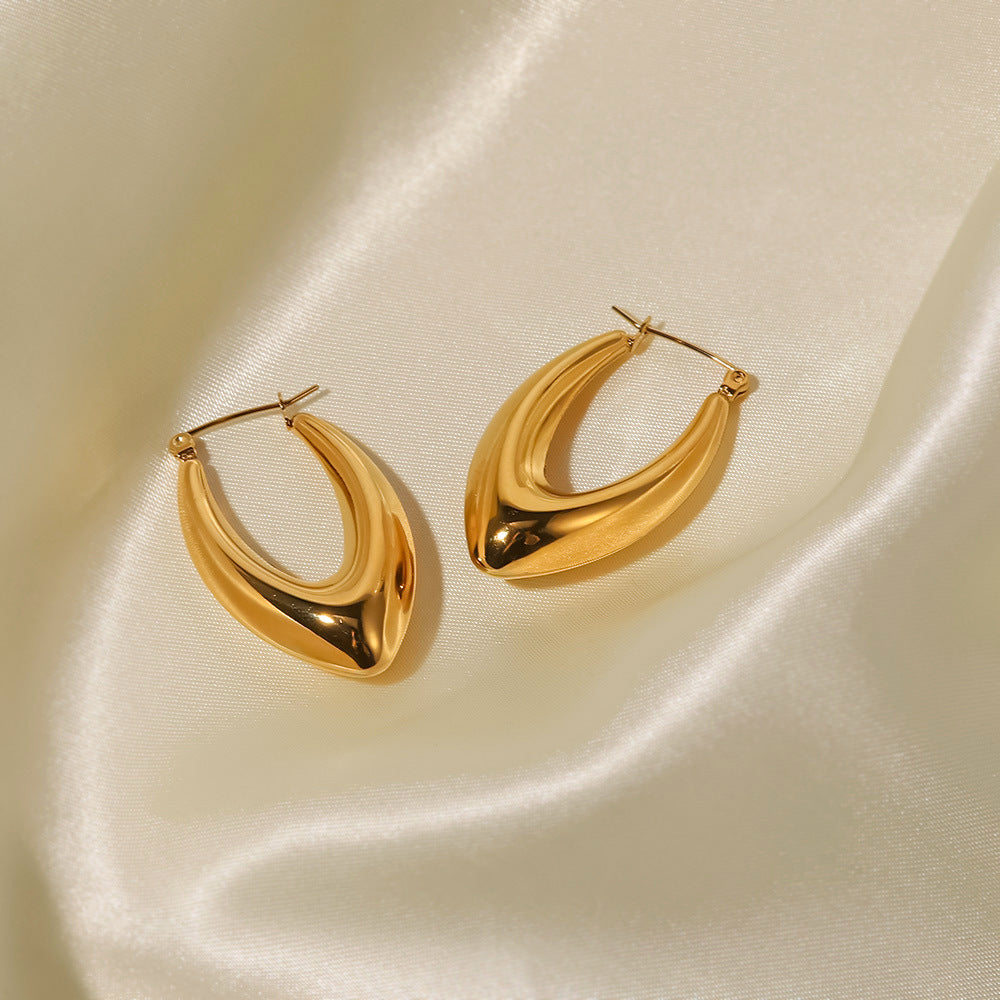 5pcs 18K Gold Stainless Steel Smooth Hollow Earrings Blogger With Fashion All Round Hoop Earrings Girl