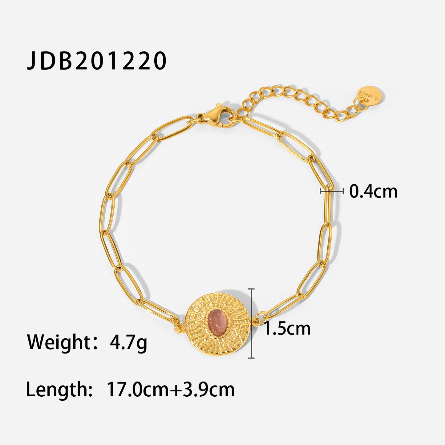 5pcs New Vintage Style 18K Gold Plated Round Brand With Oval Stone Cross Chain Titanium Steel Bracelet Women's Hand Jewelry