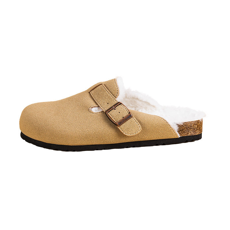 Autumn And Winter Couple Slippers Cork Bottom Flat Fishing Baotou Half Slippers For Men Women