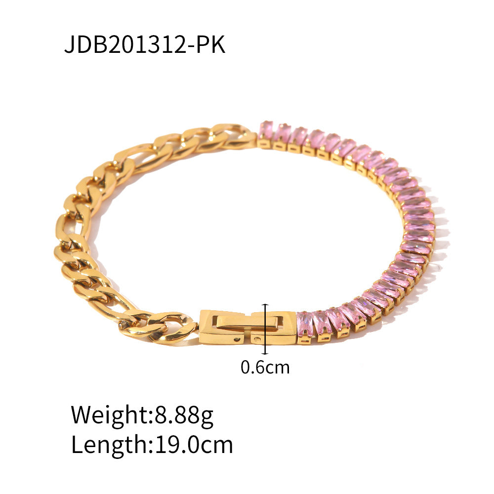 5pcs High-Grade Sense Of Light Luxury Temperament Female Fashion Colorful Zircon Inset Titanium Steel Fast Fading Necklace Bracelet