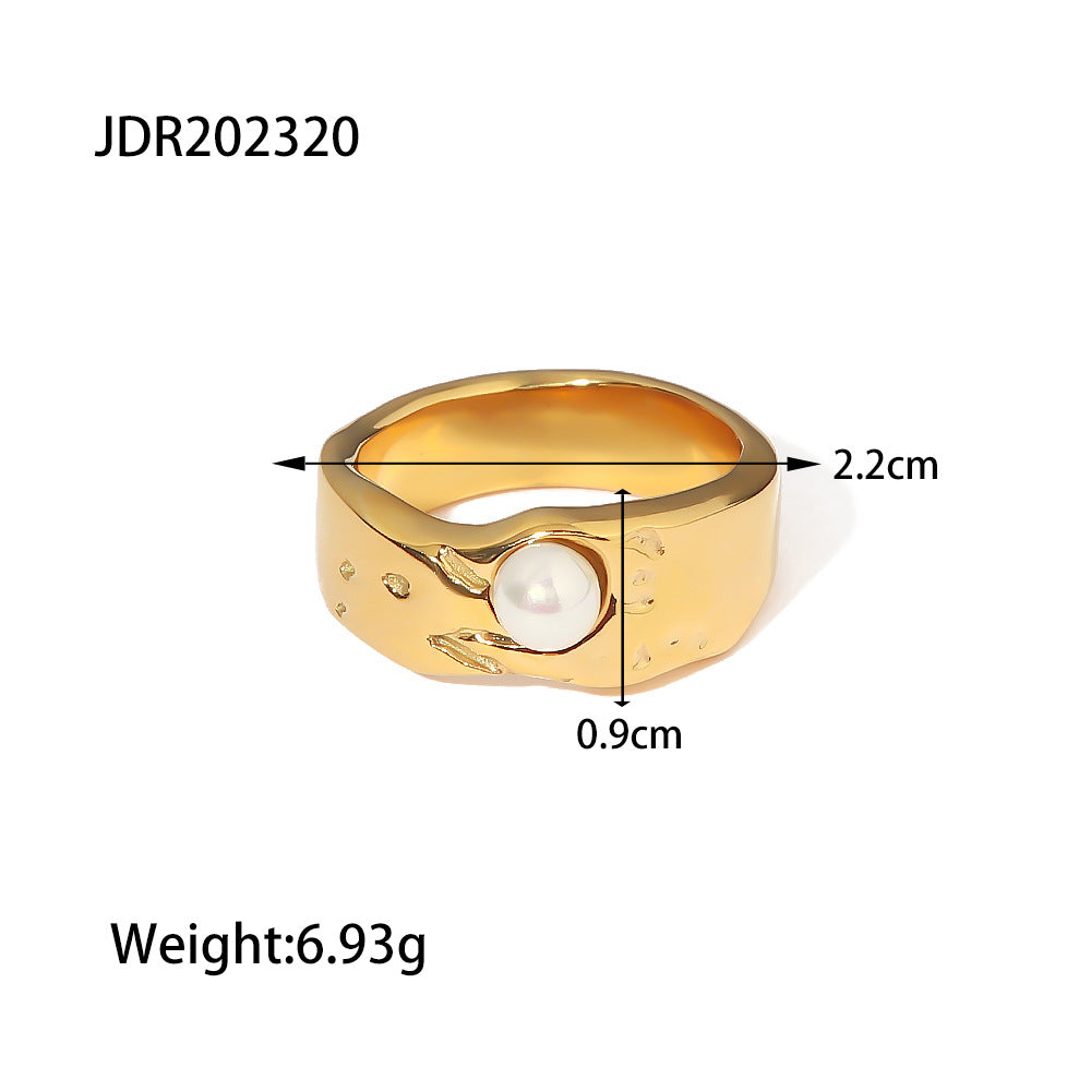 5pcs 18K Gold-Plated Stainless Steel Lava Pearl Ring Fashion Titanium Steel Ring