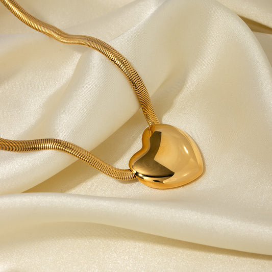 5pcs Fashion Popular 16K Gold Stainless Steel Flat Snake Chain Love Pendant Necklace