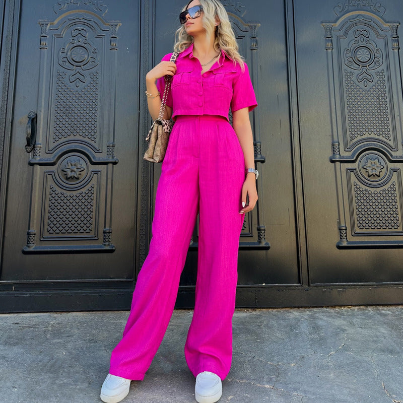Women's Summer Short Women's Crop Short-Sleeved Blouse And Trousers Two-Piece Set