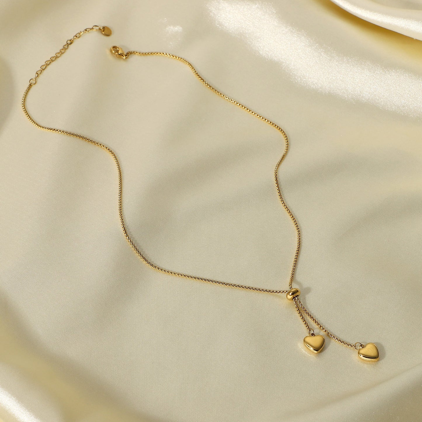 5pcs Titanium Steel Necklace 14K Gold Y-Shaped Rope Chain Two Love Pendant Necklace Women's Fashion Necklace