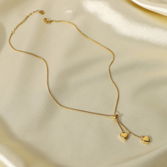 5pcs Titanium Steel Necklace 14K Gold Y-Shaped Rope Chain Two Love Pendant Necklace Women's Fashion Necklace