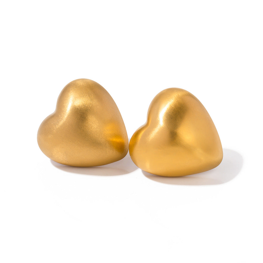 5pcs Titanium Steel Drawn Earrings Heart Stud New Fashion Temperament Niche Design Female Advanced Sense