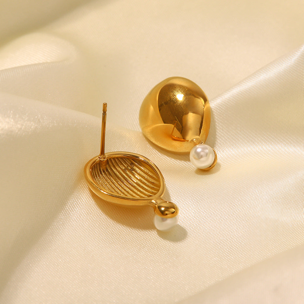 5pcs 18K Gold Plated Exaggerated Smooth Texture Set Pearl Earrings New Fashion All-In-One Earrings