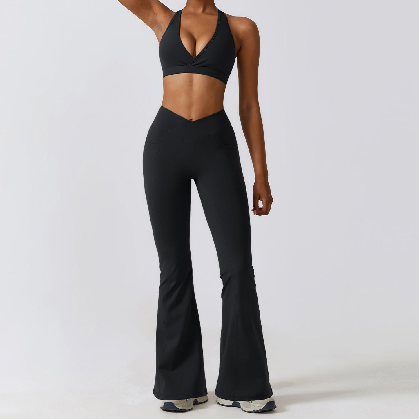 Quick Dry Beauty Back Yoga Set Pocket Tight Running Sports Set Female Nude Fitness Clothing