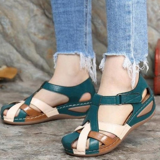 Large Size Summer New Round Head Wedge Velcro Outside Wearing Straw Woven Women's Sandals Slippers