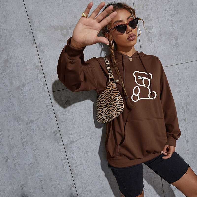 New Bear Print Leisure Sports Hoodie Hoodie Women's Pullover