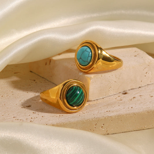 5pcs Turquoise Malachite Ring Female Gold Plated Indelible Fashion All-Match New Temperament Ring