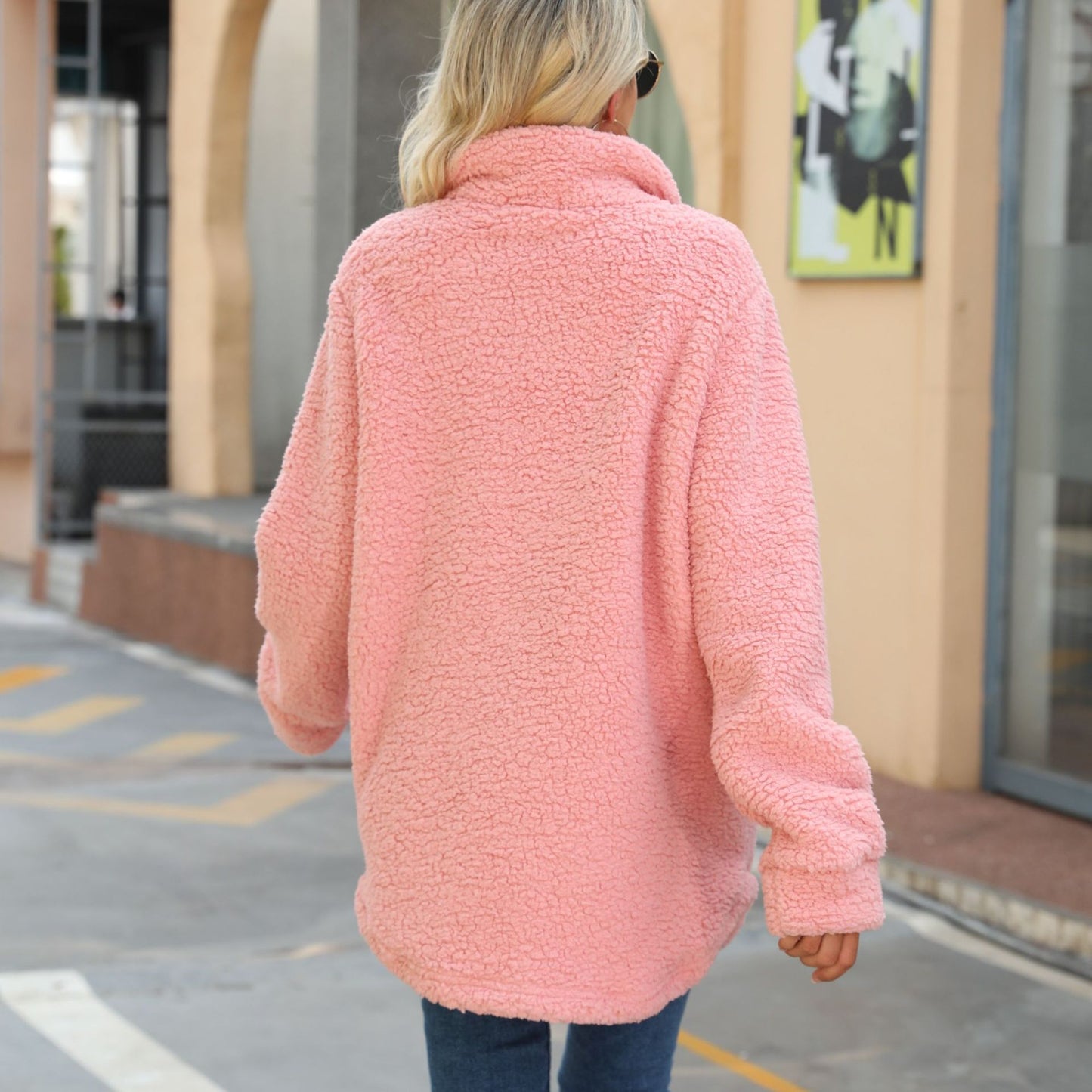 Glitter Casual Autumn Women's Lapel Long Sleeve Loose Breasted False Mouth With No-Iron Long Bubble Fleece Coat