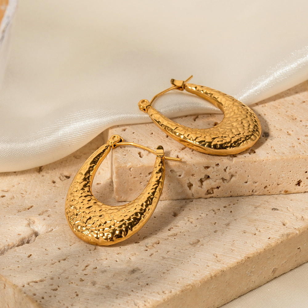 5pcs Earrings 18K Stainless Steel Lava Pattern Earrings Color Preserving Ring Design For Women