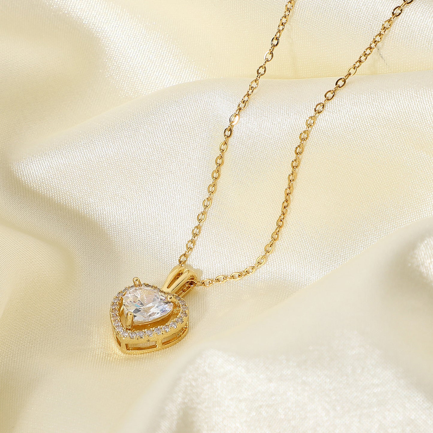 5pcs Exquisite Women's Wedding Jewelry Stainless Steel Gold Large Single Shiny Crystal Heart Pendant Engagement Necklace For Women