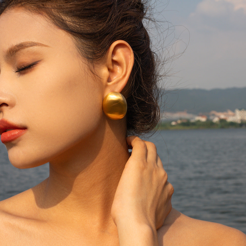 5pcs 18K Gold Stainless Steel Matte Brushed Oval Earring Studs Premium Simple Earrings