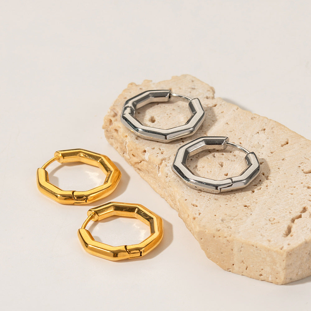 5pcs New Style 18K Gold Stainless Steel Symmetrical Bamboo Hoop Earrings Fashion Design Sense Earrings