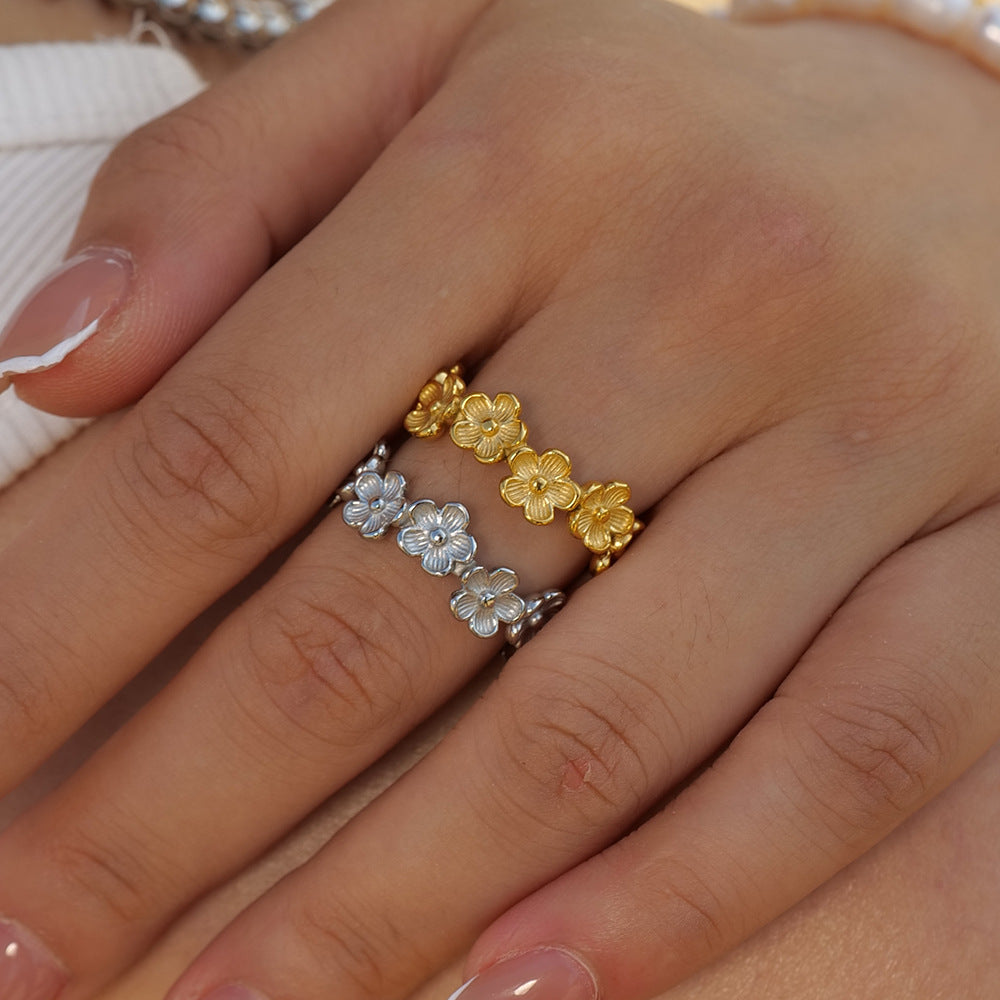 5pcs 18K Gold Stainless Steel Flower C-Shaped Ring Does Not Fade Advanced Sense Ring
