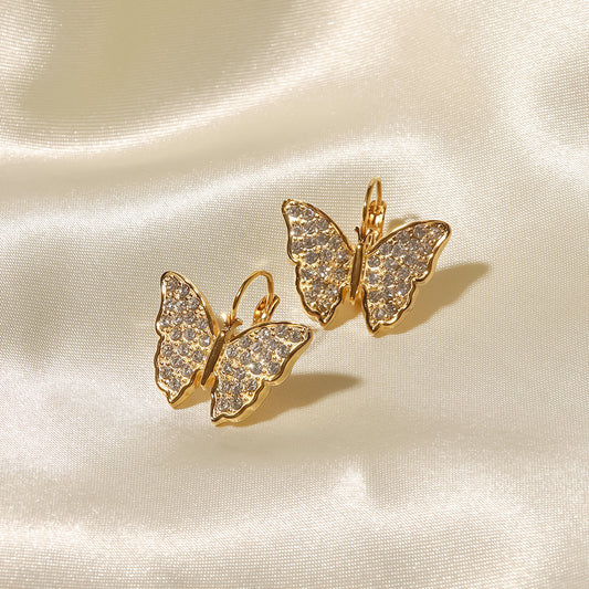 5pcs Women's Stylish Retro Titanium Steel Earrings Stainless Steel Inlaid White Diamond Butterfly Pendant Earrings