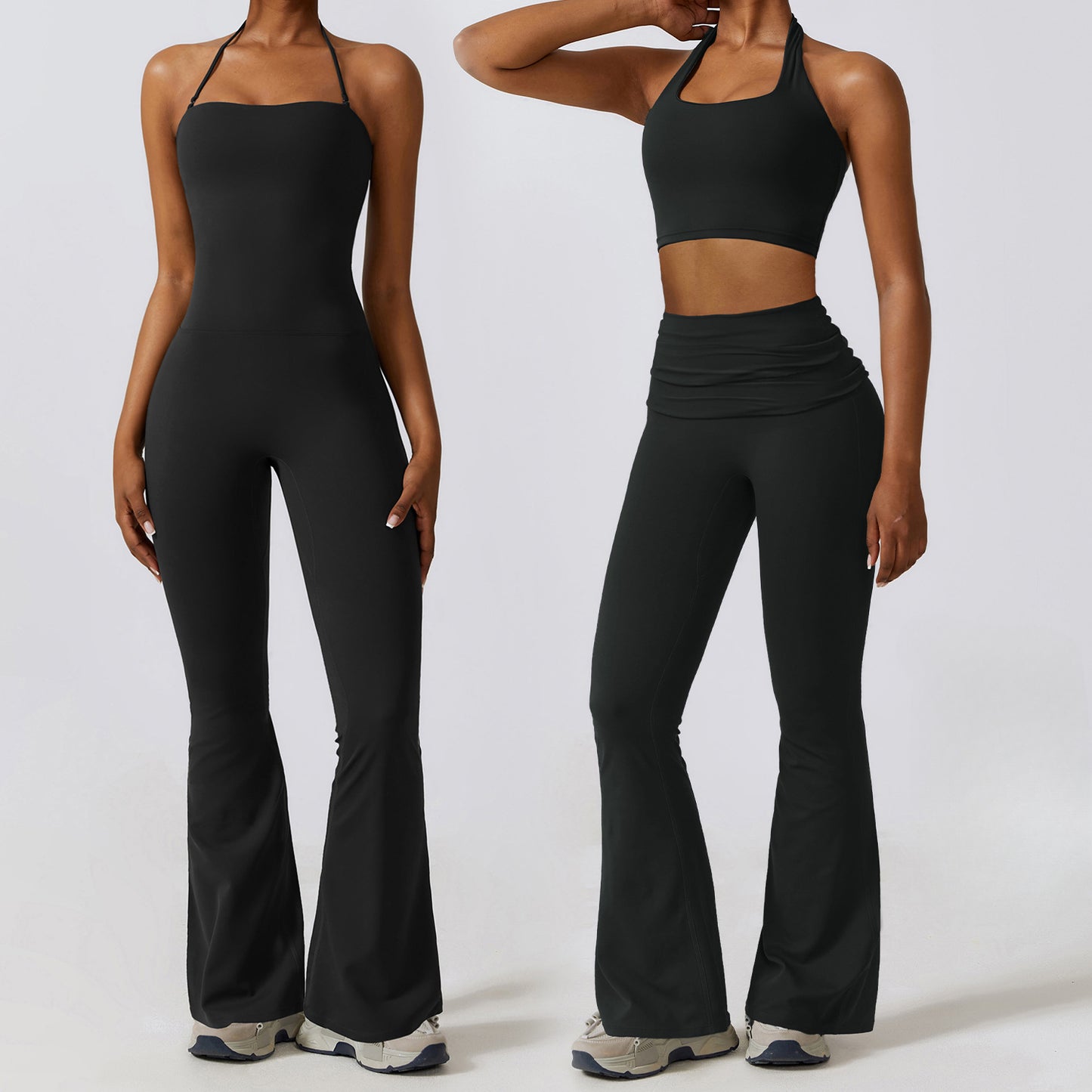 Quick Dry Body-Tight One-Piece Yoga Clothes Naked Casual Sports Fitness Clothes Dance High Waist Micro Flare Pants